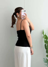 Size M-L, Black V-Neck Ribbed Camisole Top - Closet by Payal