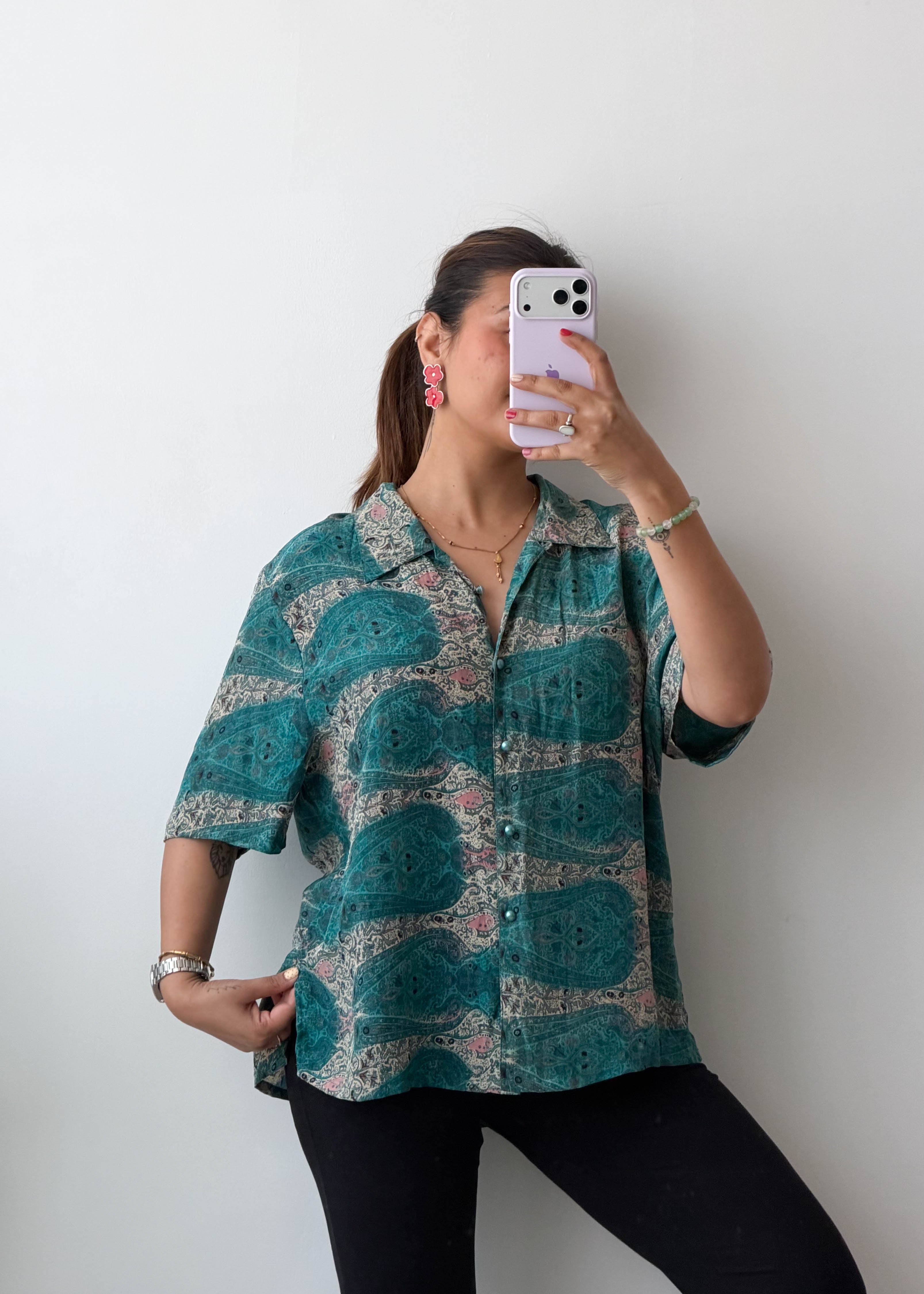 M-L Green Paisley Print Viscose Shirt