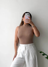 Size XS, Brown High Neck Sleeveless Bodysuit