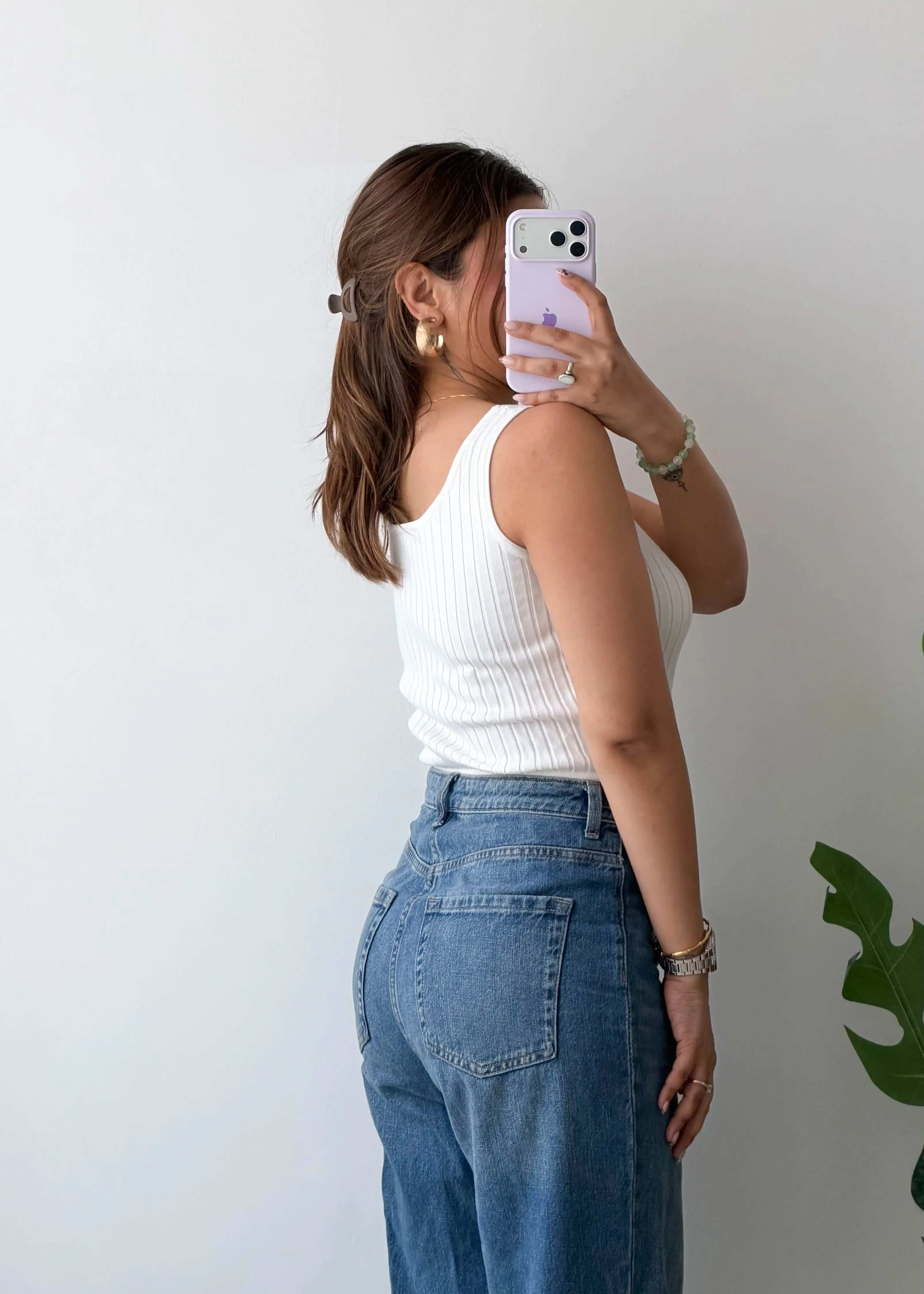 Size M-L, White Ribbed Tank Top