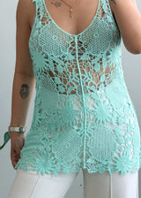 Size S-M, Mint Lace Crochet Tank Top - Closet by Payal