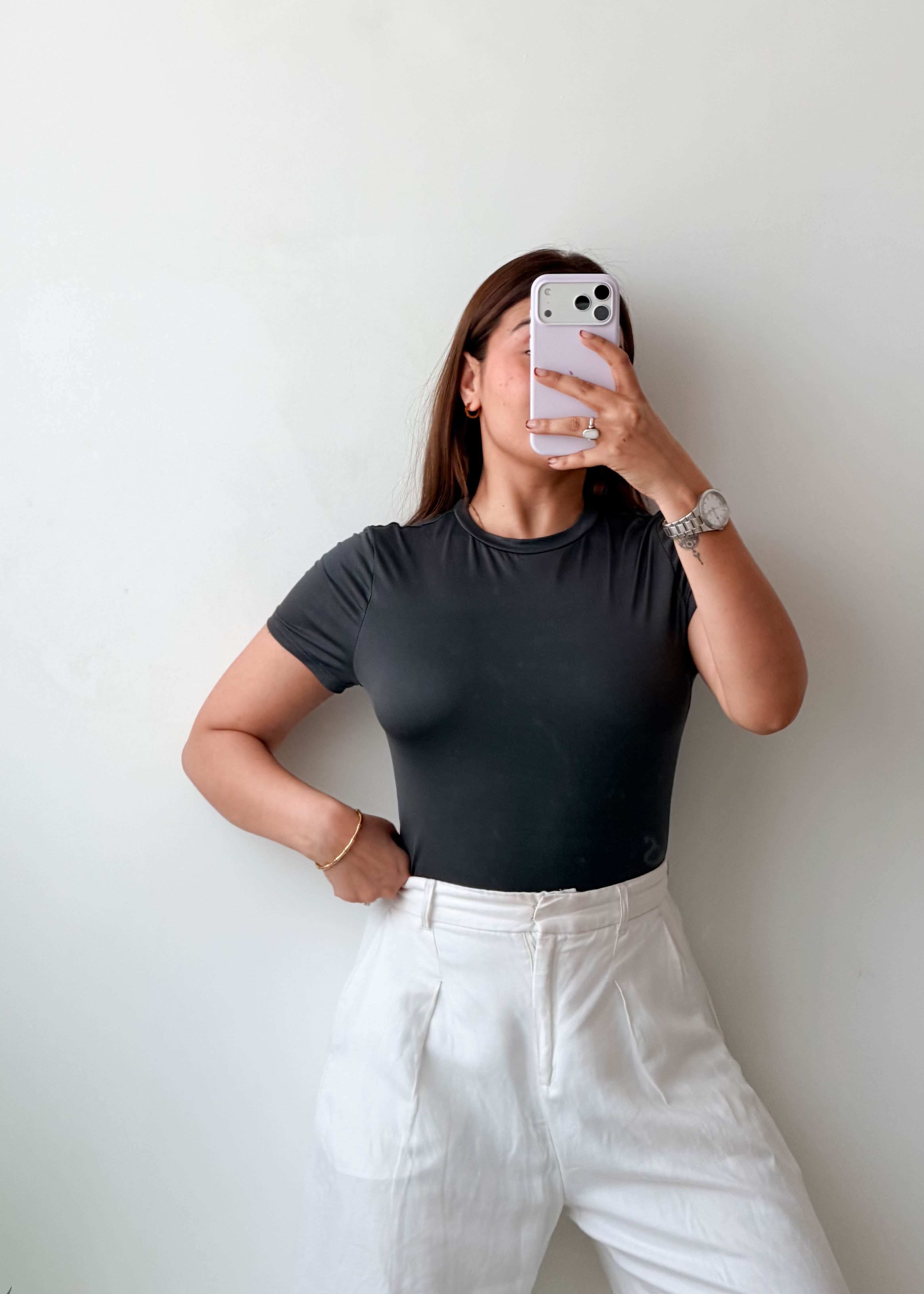 Size M Charcoal Crew Neck Bodysuit