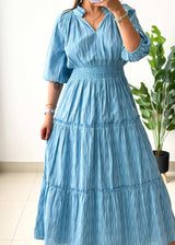 Size M-L, Sky Blue Tiered Maxi Dress
