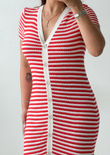 Size S-M Red & White Striped Ribbed Midi Dress