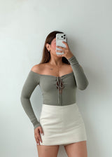 Size XS-S Sage Green Off-Shoulder Bodysuit
