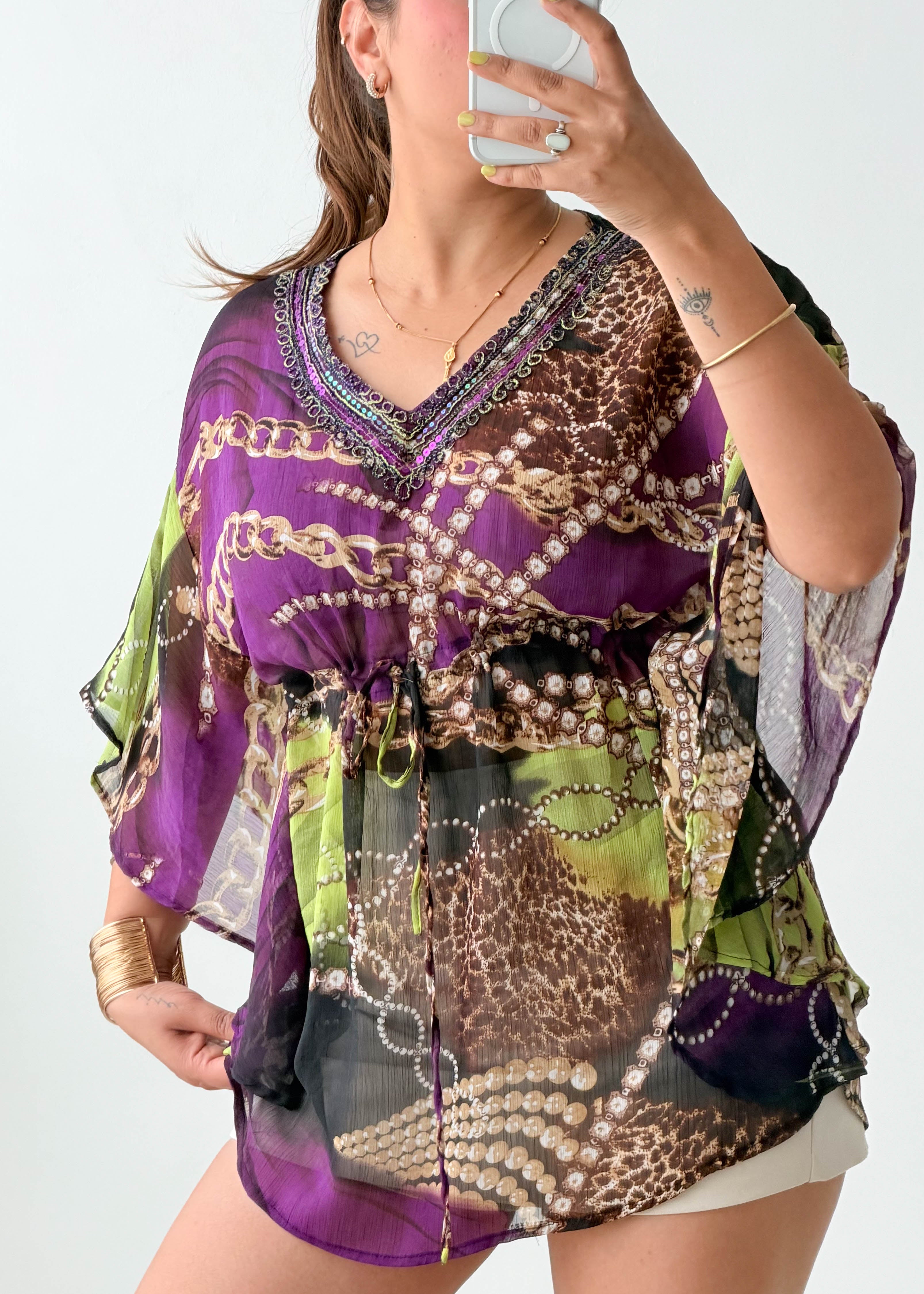 Size M-L Purple Printed Kaftan Top