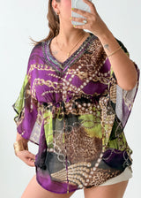 Size M-L Purple Printed Kaftan Top