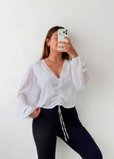 Size M White Ruched Tie-Front Blouse