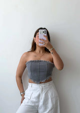Size XS-S Denim Grey Raw Edge Tube Top