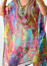 Free Size Multicolor Abstract Kaftan Top