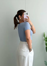 Size XS-S, Light Blue Short Sleeve Ribbed Crop Top - Closet by Payal