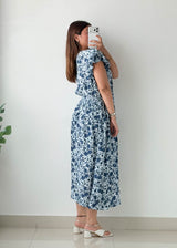 Size L-XL Blue Floral Printed Midi Dress