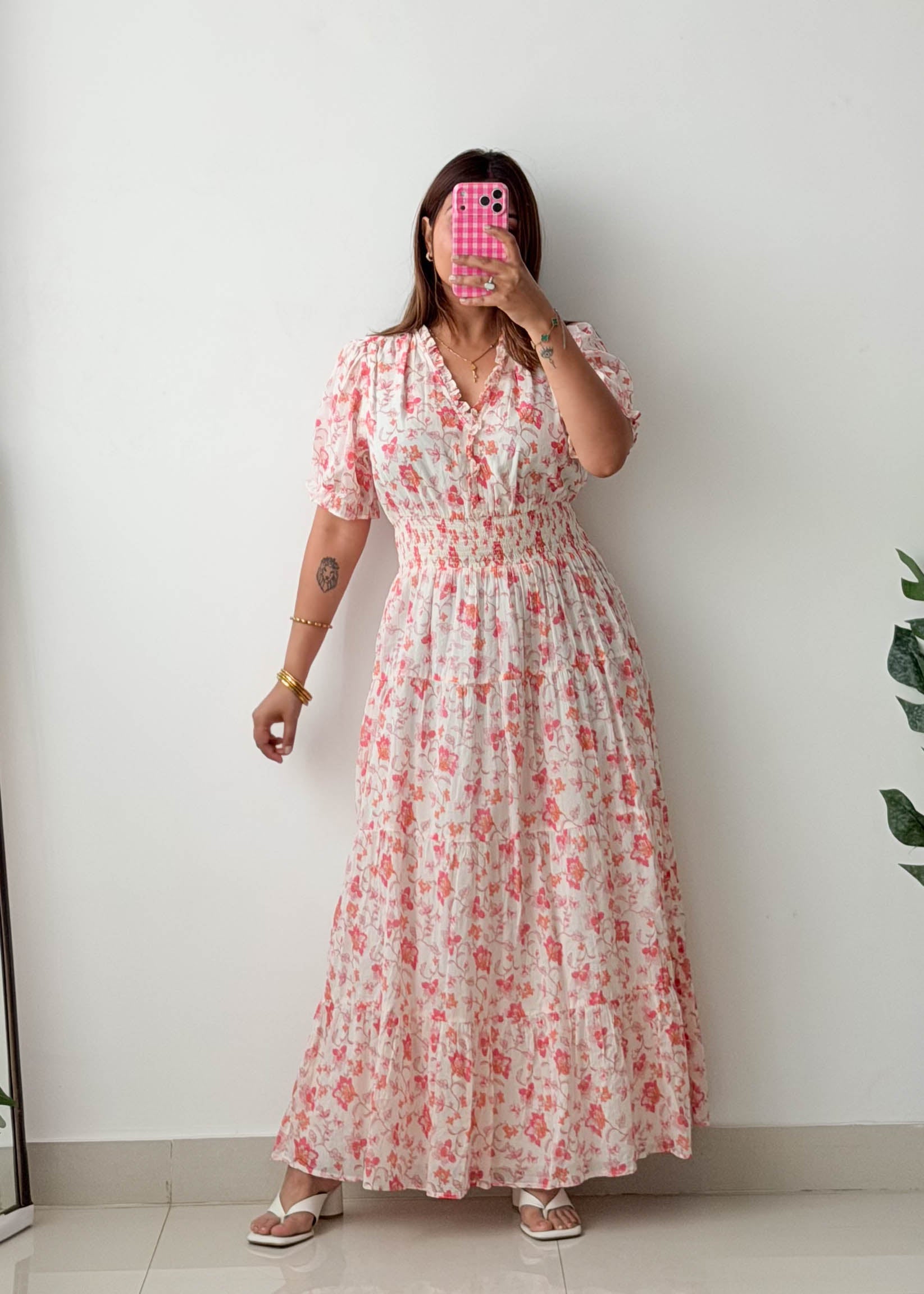 Size M-L Pink Floral Maxi Dress