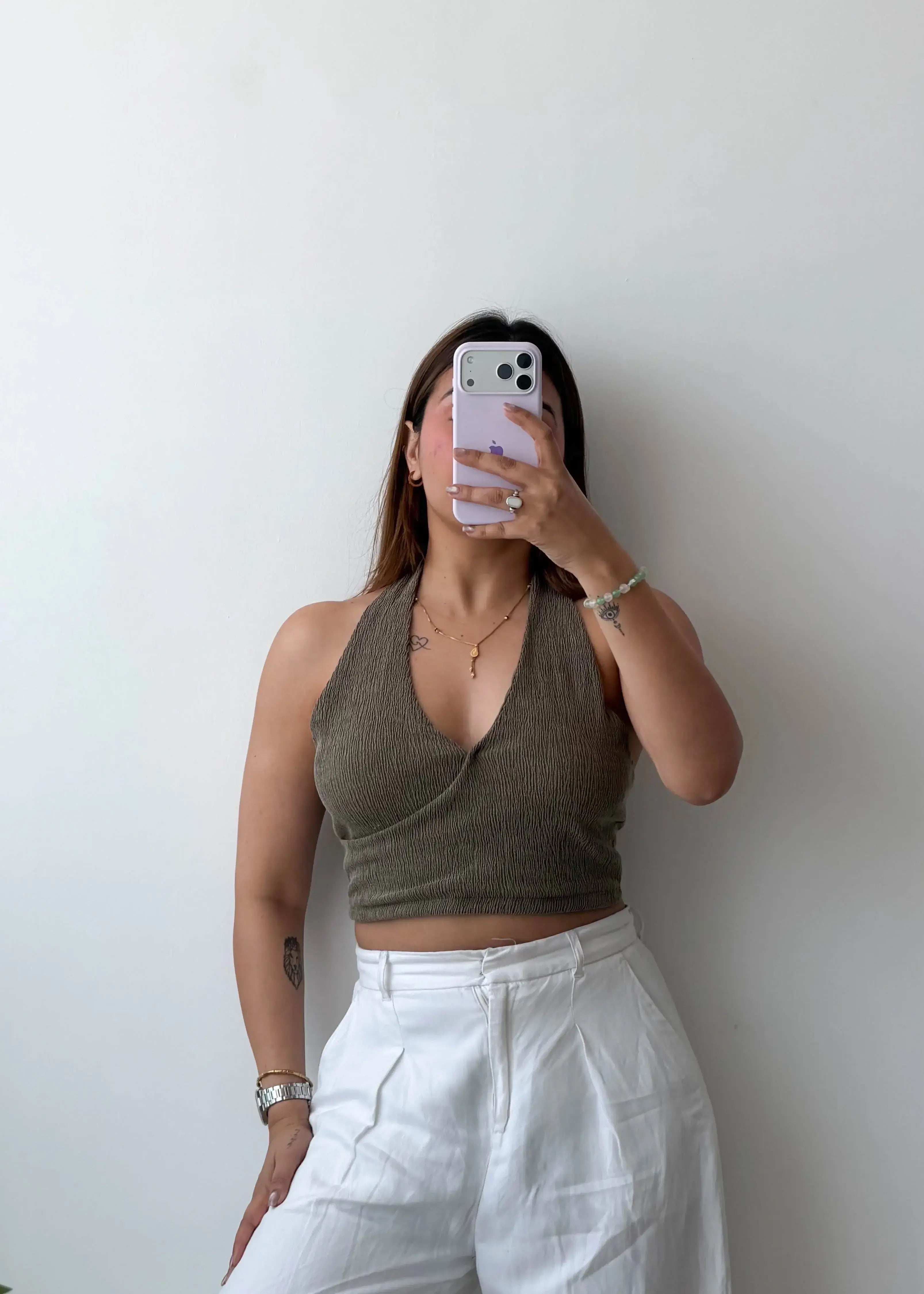Size M-L Olive Halter Wrap Top