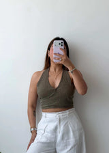 Size M-L Olive Halter Wrap Top