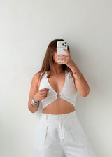 Size XS-S White Ring Detail Crop Top