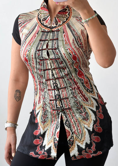 XS-S Multi Ethnic Print Short Cotton Voile Top