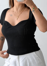 Size M-L Black Sweetheart Neck Ribbed Top