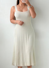 Size S-M Ivory Ribbed Knit Midi Dress