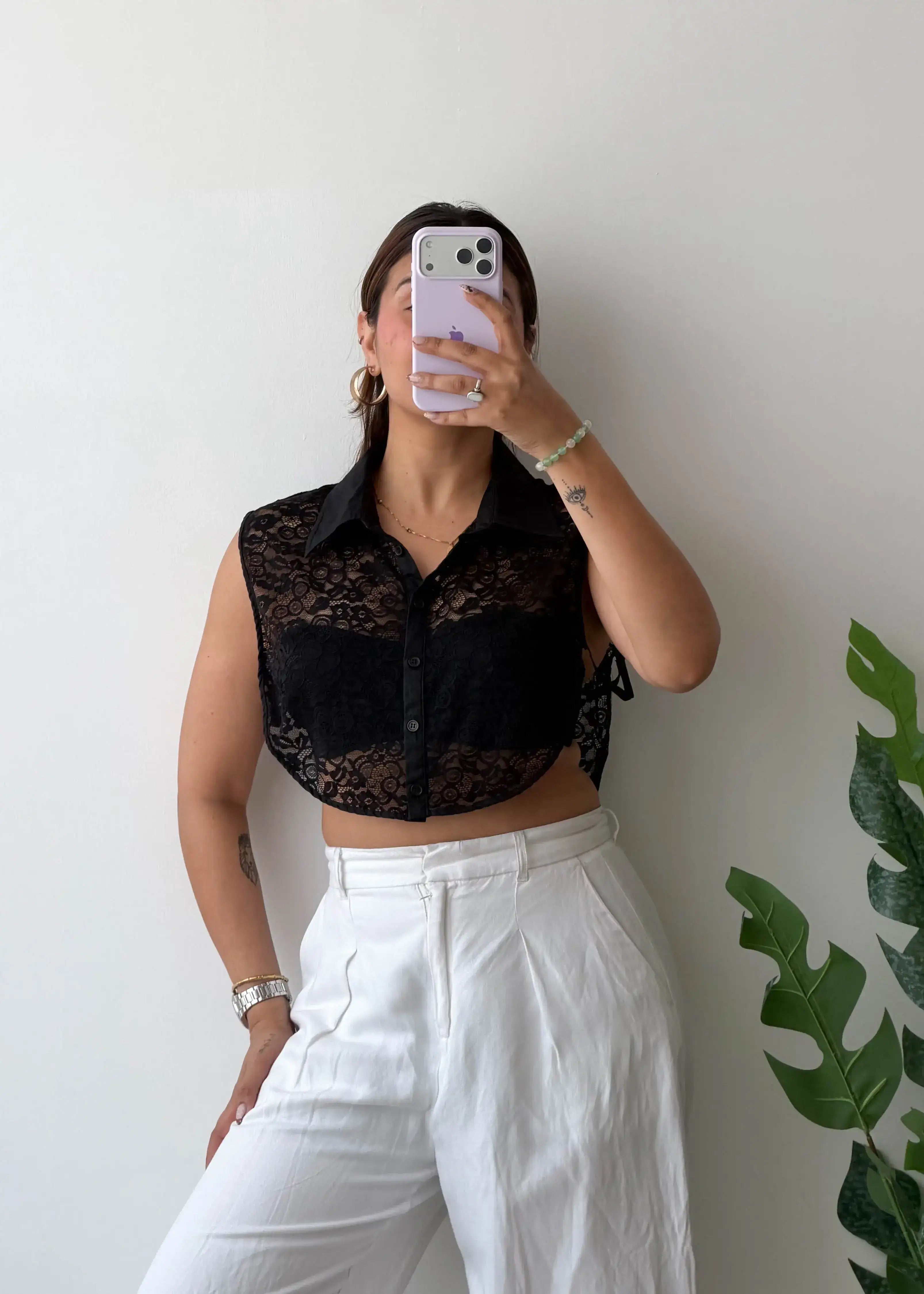 Size S-M, Black Lace Shirt Top