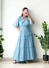 Size M-L, Sky Blue Tiered Maxi Dress