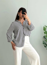 Size S-M, Black & White Vertical Stripe Shirt for Women - Closet by Payal