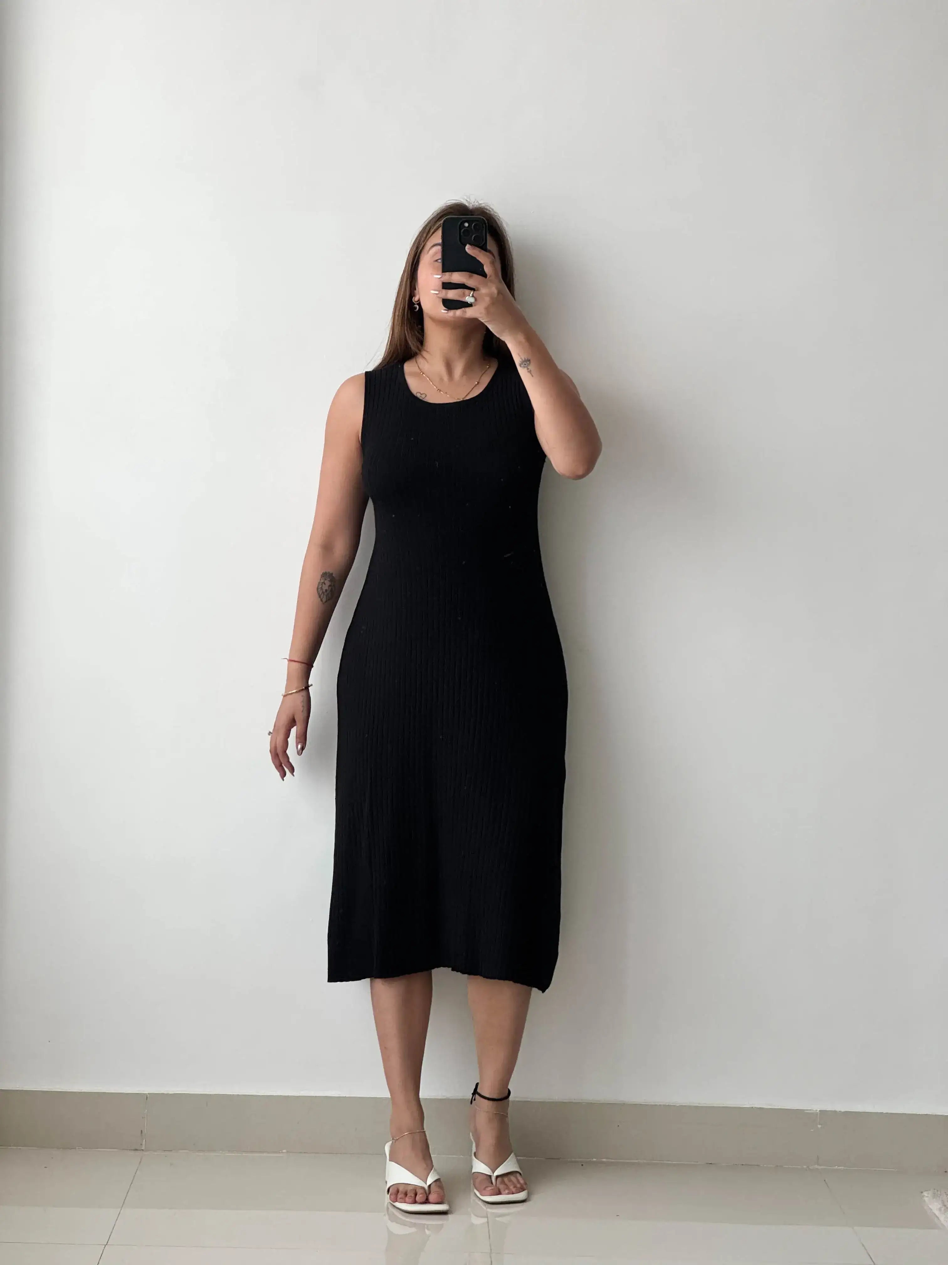 Size M-L, Black Flared Hem Sleeveless Dress