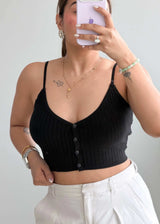 Size S-M, Black Button Front Ribbed Crop Top - Closet by Payal