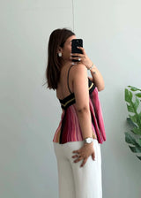 Size XS-S, Multicolor Striped Spaghetti Strapy Top - Closet by Payal