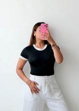 Size S-M Black Contrast Trim Bodysuit