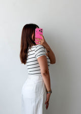 Size XS-S White Striped Collared Bodysuit