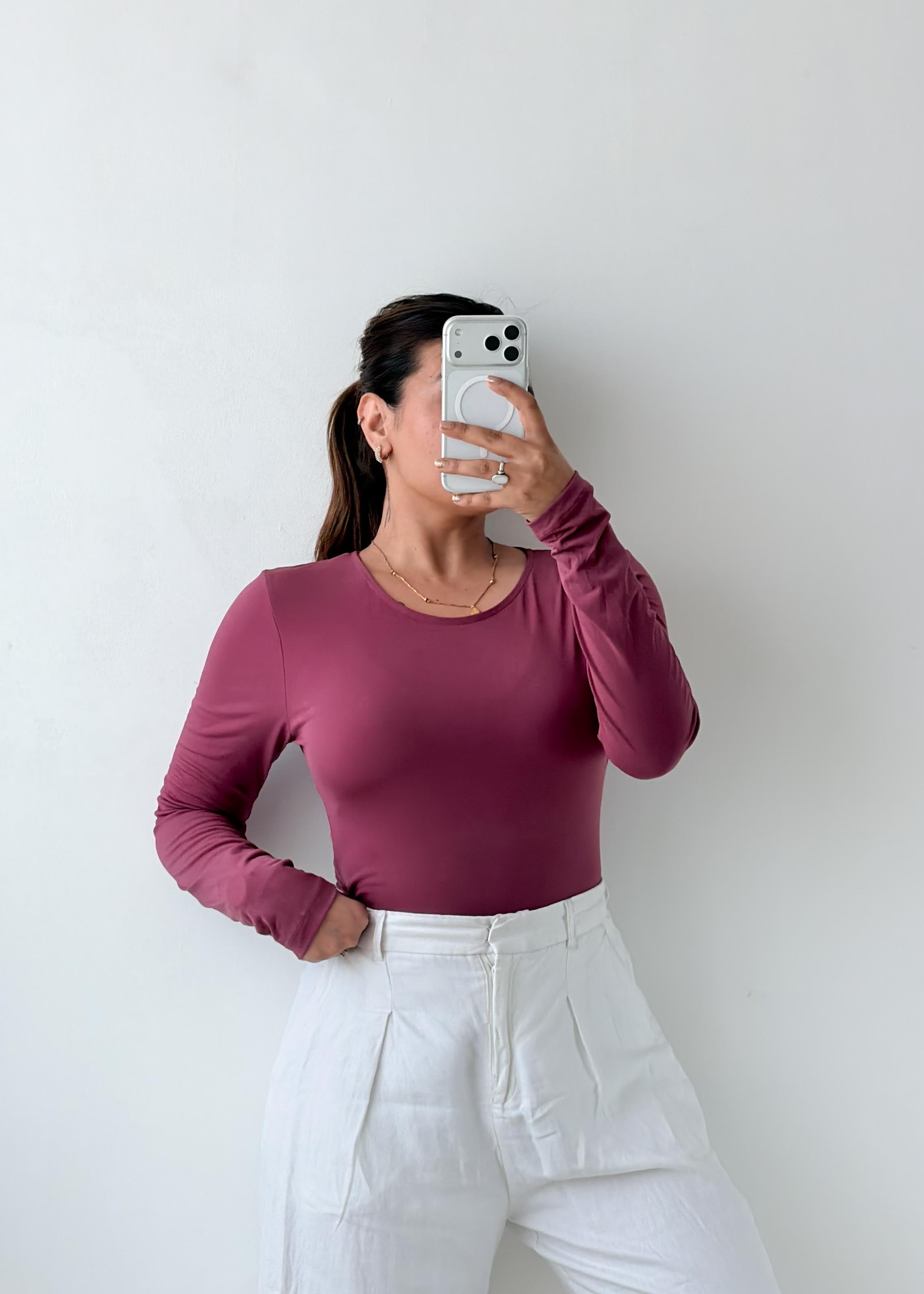 Size M-L Berry Crew Neck Bodysuit
