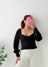 Size S-M Black Sweetheart Neck Puff Sleeve Top