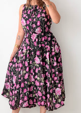 Size S-M Black Floral Midi Dress