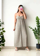Size S-M, Beige Smocked Strap Jumpsuit