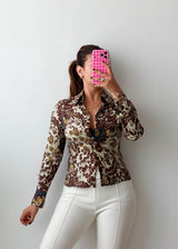 Size XS Brown Floral Fitted Shirt Top