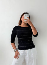 Size S-M Black Stripe Knit Top