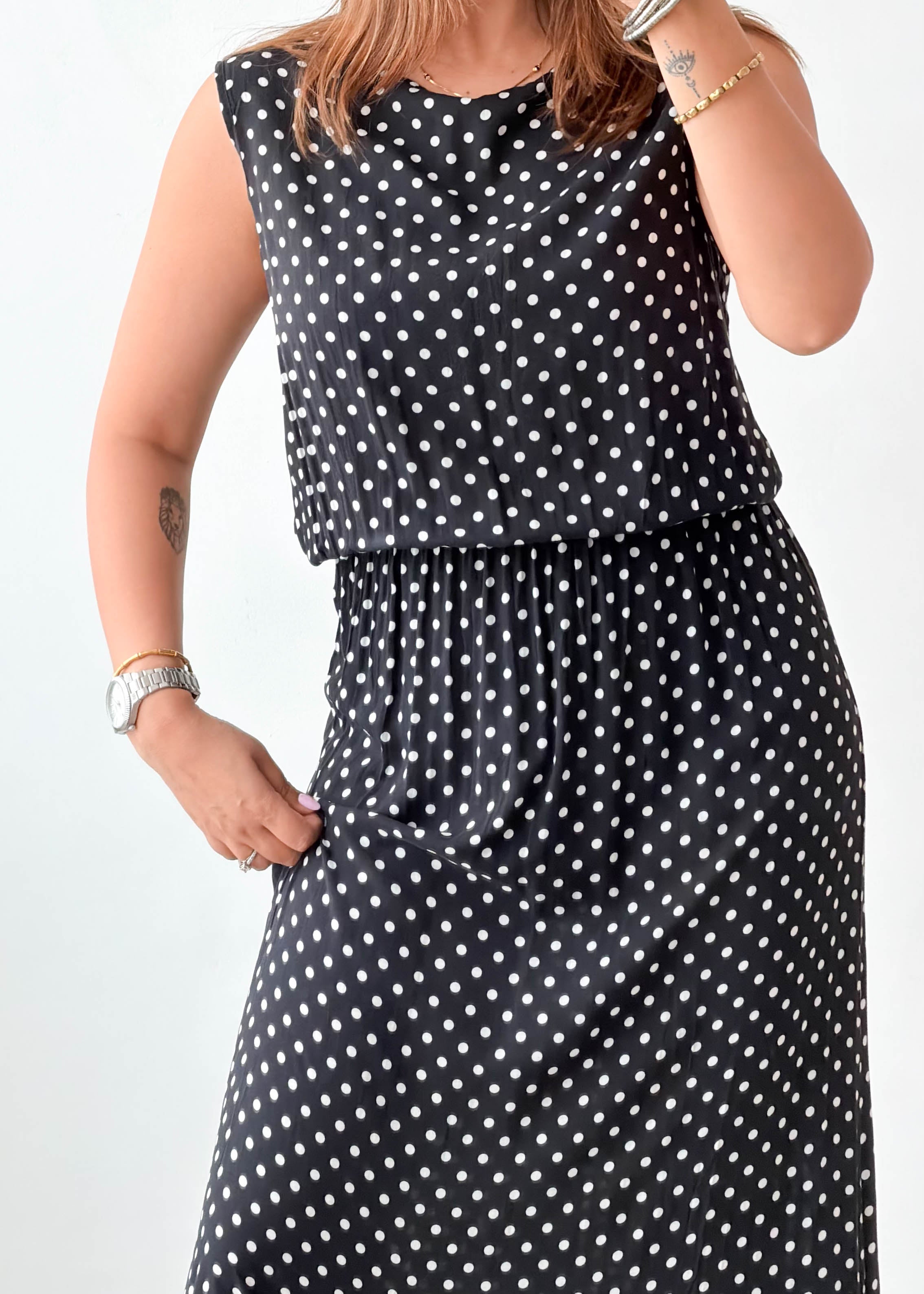 Size S-M Black Polka Dot Maxi Dress