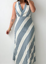 Size M Blue Stripe Wrap Maxi Dress