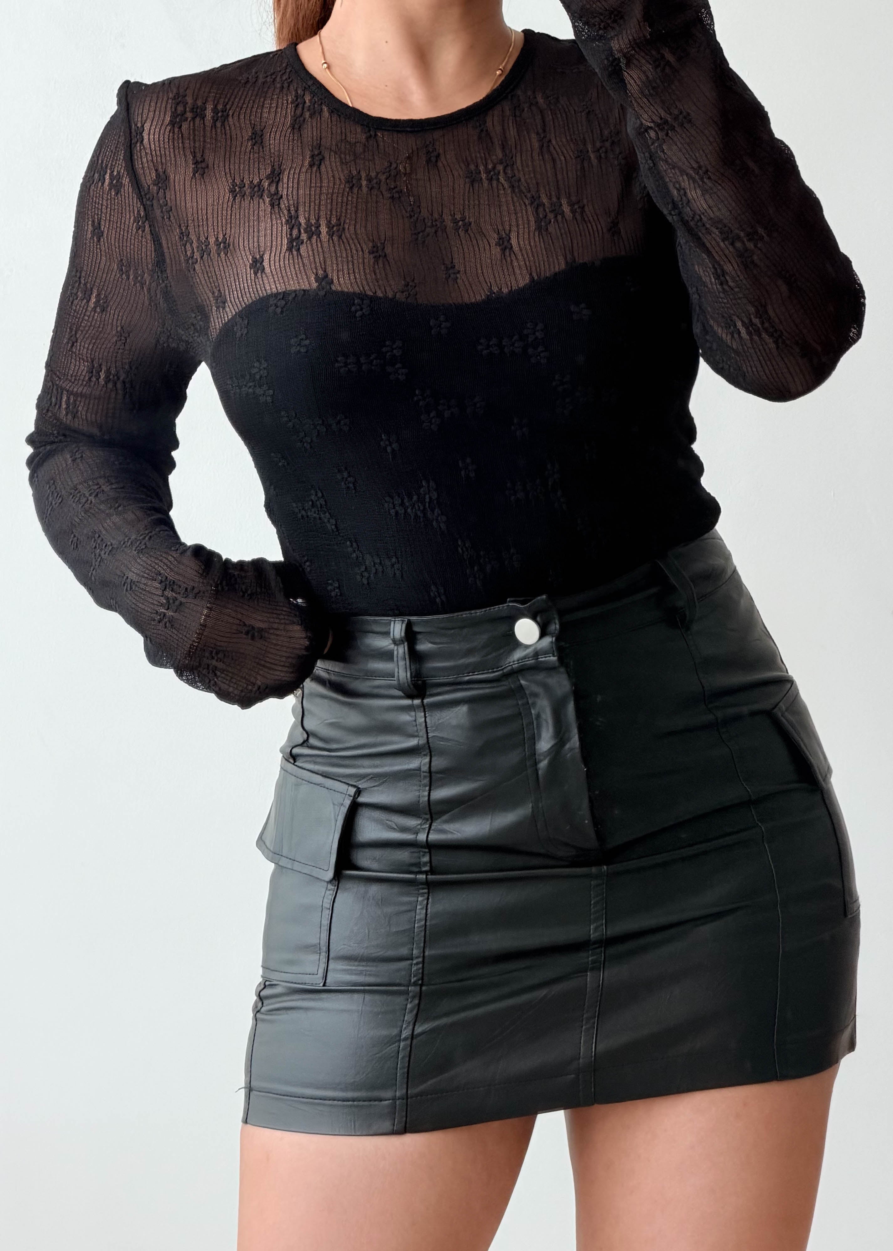 Size M-L Black Sheer Mesh Bodysuit