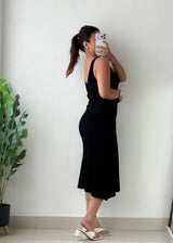 Size L-XL Black Ribbed Scoop Neck Midi Dress