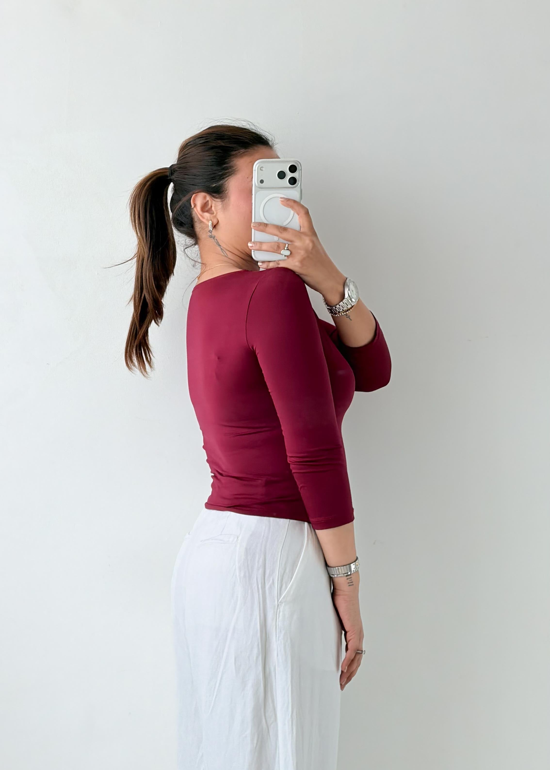 Size S-M Wine Cutout Long Sleeve Top