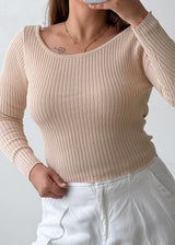 Size M-L Beige Open Back Ribbed Top