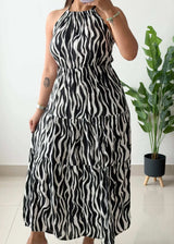 Size S-M, Zebra Print Halter Maxi Dress
