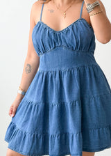 Size L-XL Blue Smocked Tiered Mini Dress