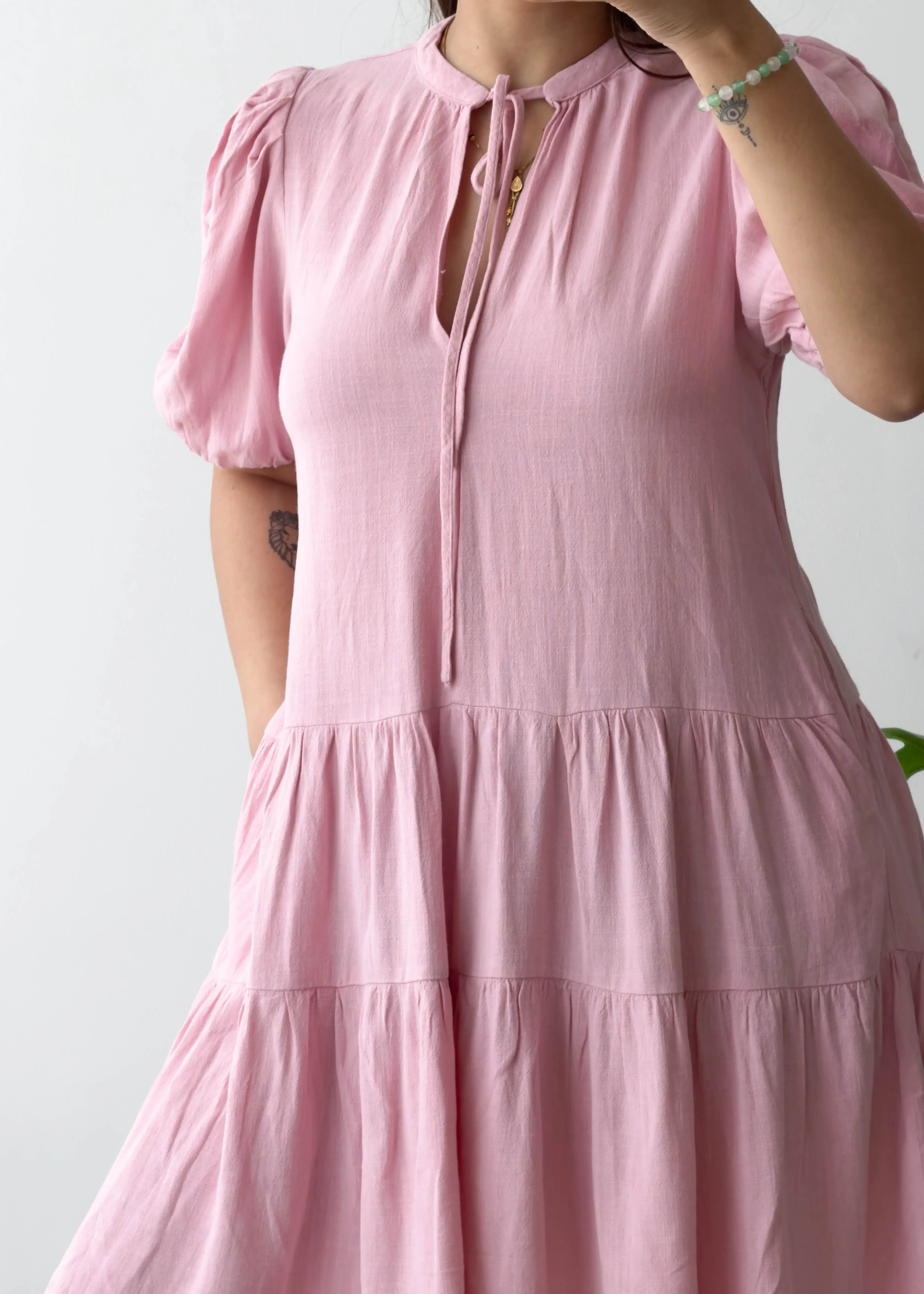 Size S-M, Pink Tiered Mini Dress