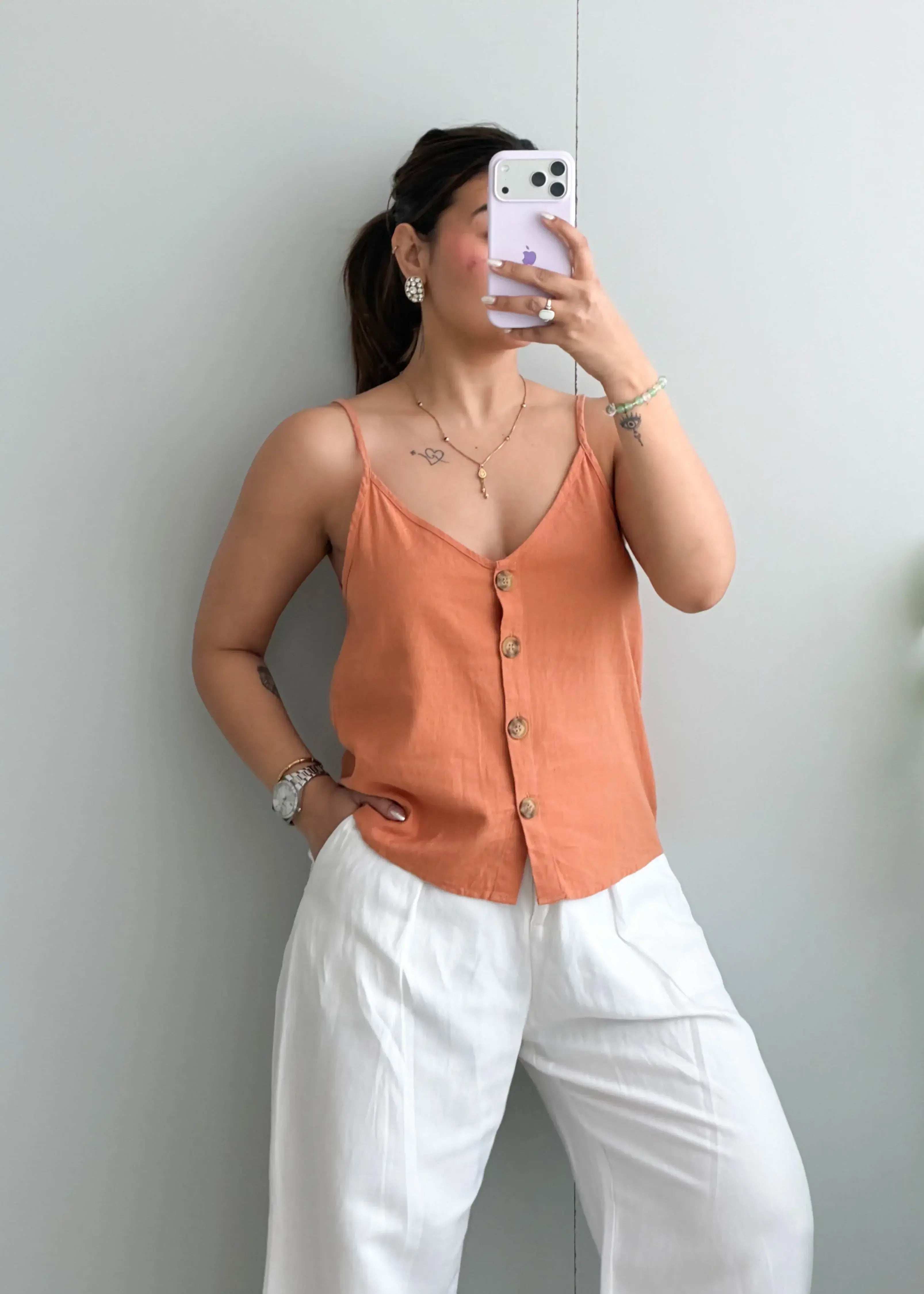 Size M, Rust Button-Down Cami Top - Closet by Payal