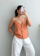 Size M, Rust Button-Down Cami Top - Closet by Payal