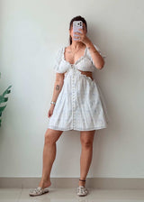 Size S-M White Textured Cut-Out Mini Dress