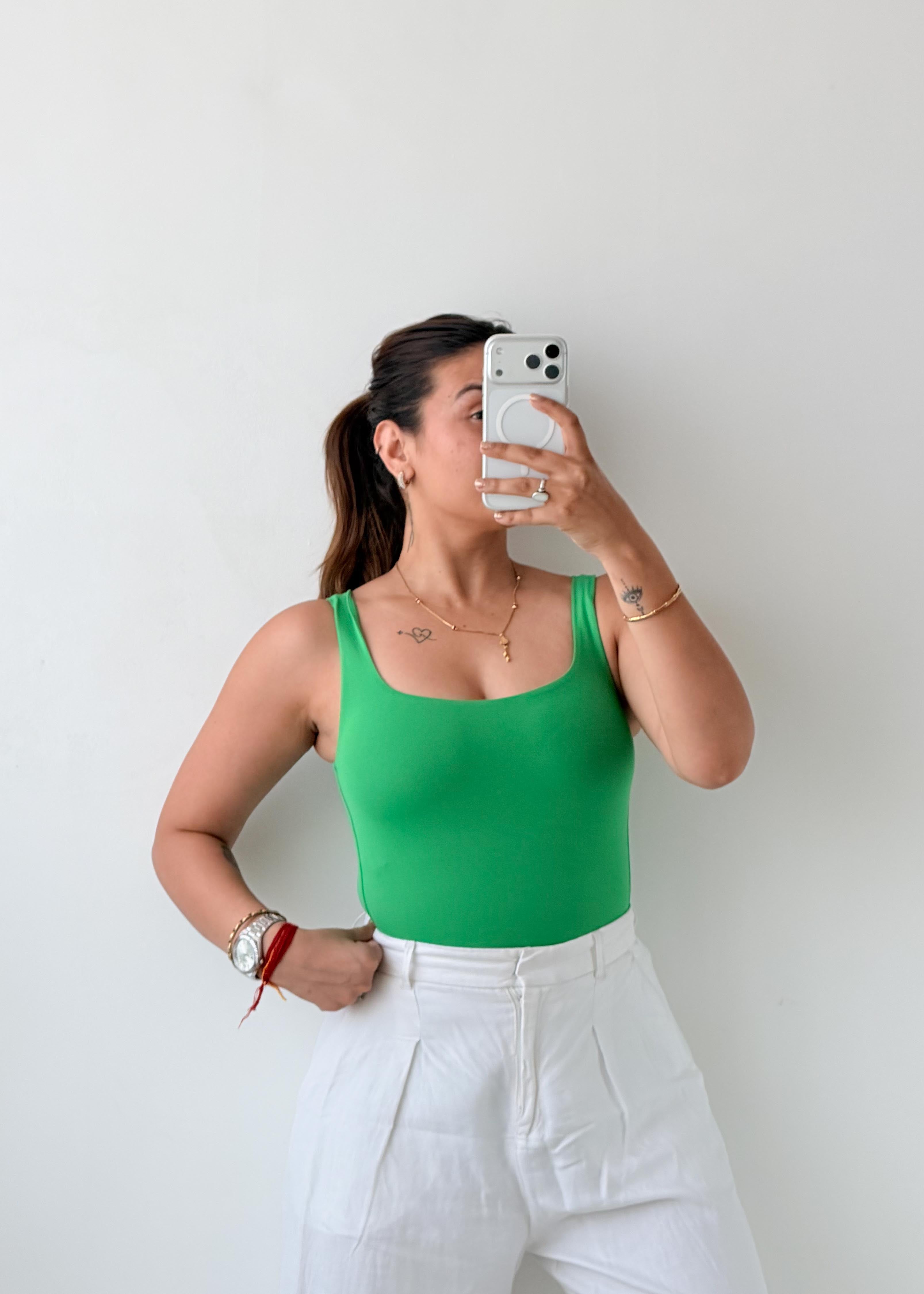 Size XS Bright Green Square Neck Bodysuit